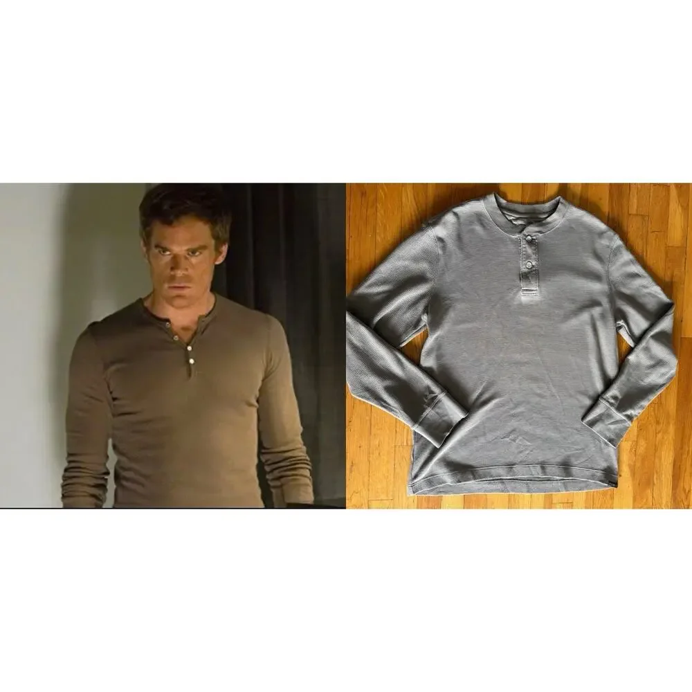 Eddie Bauer, Thermal Henley Waffle Knit - Large - Light Brown, Dexter Kill Shirt
